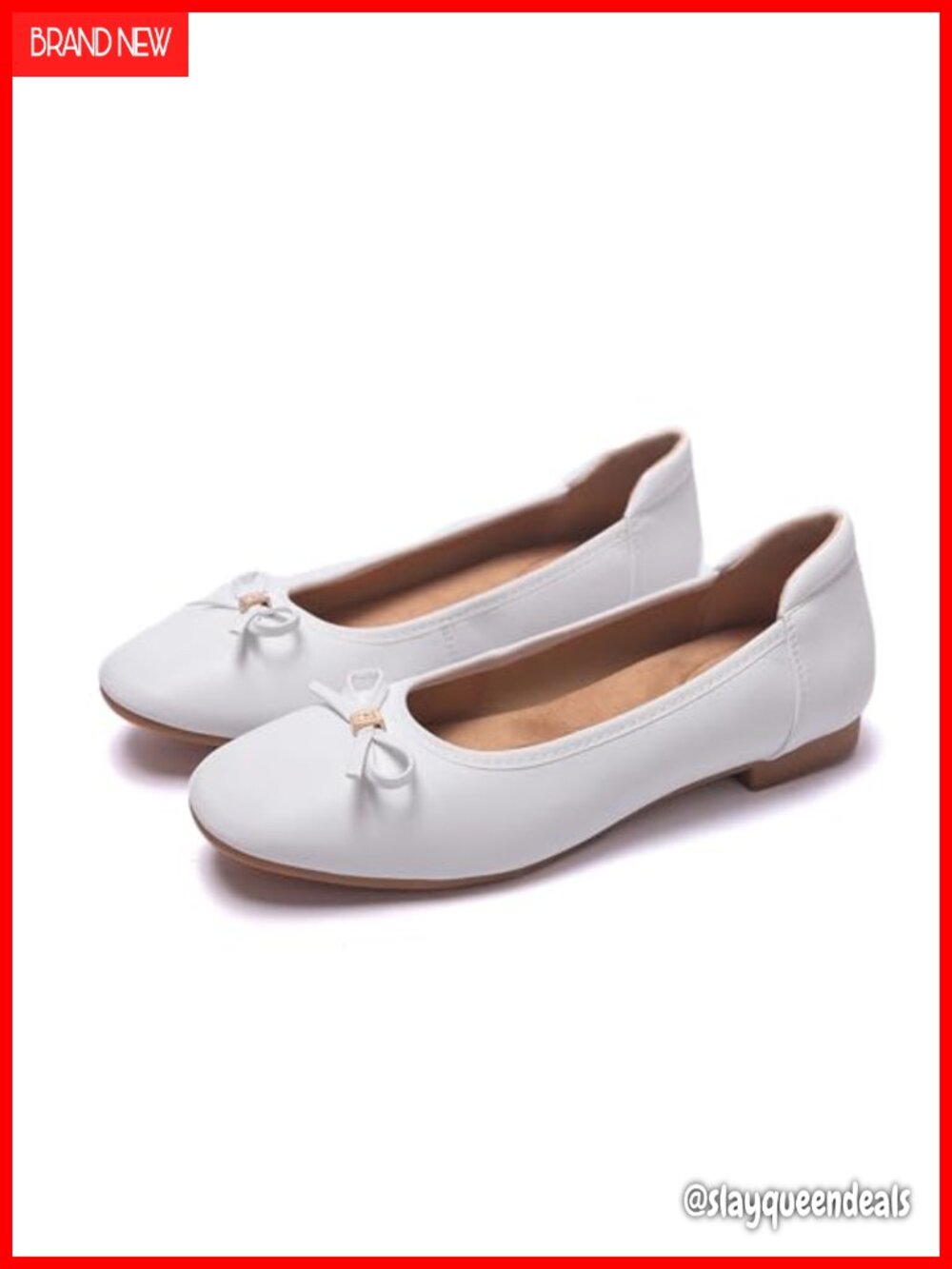 Faux Leather Round Toe Bow Ballet Flats Memory Foam Cushioned Slip On